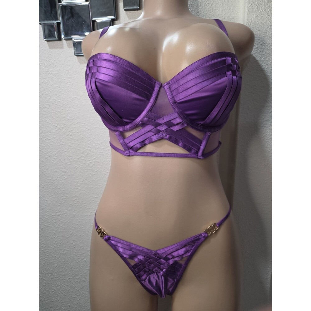 Agent Provocateur Tamara Purple Mesh Underwired Balconette Bra Set 34D